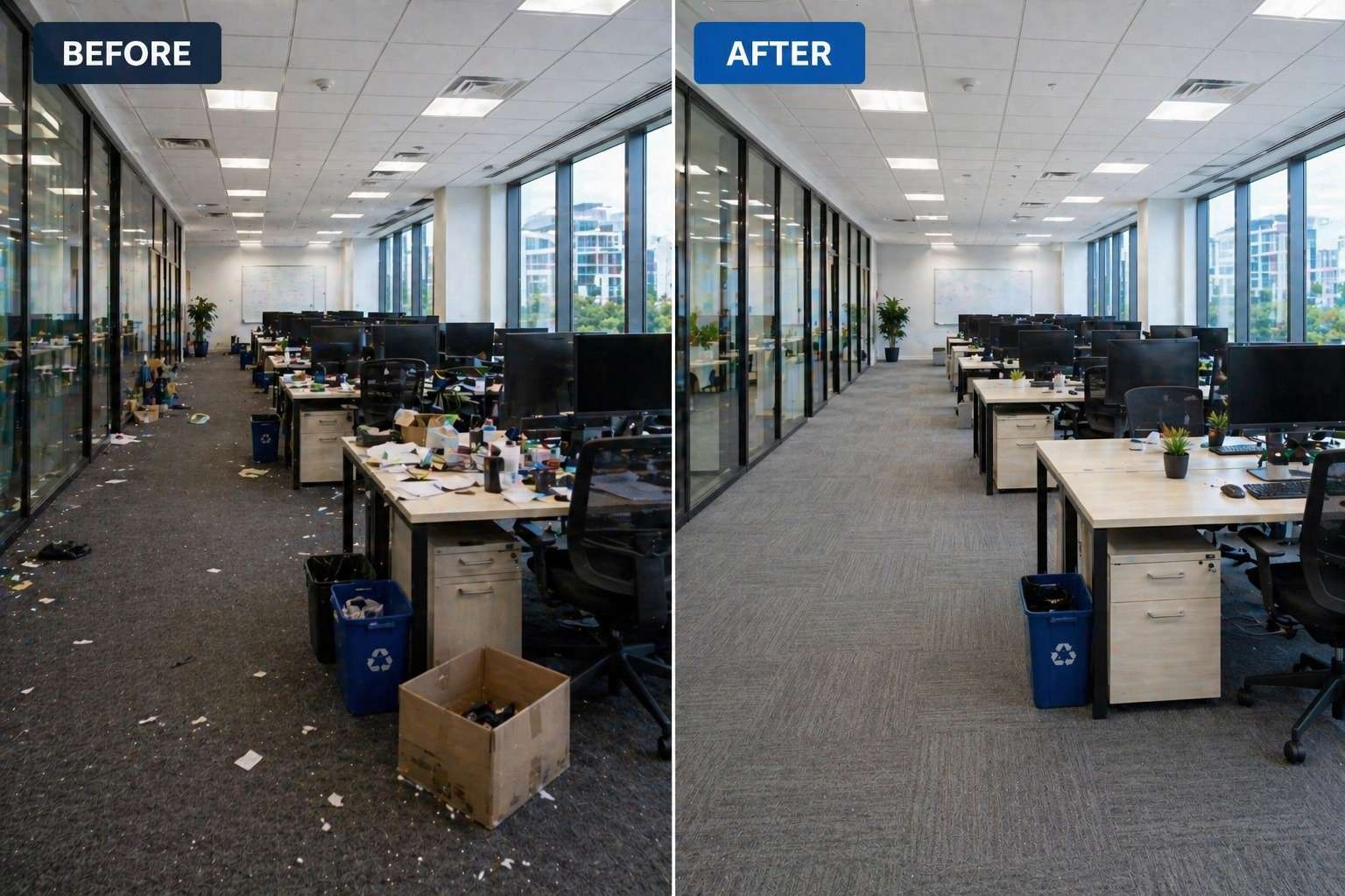 before and after commercial cleaning office