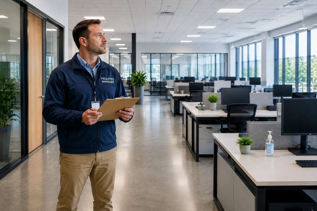 Facilities manager conducting cleaning