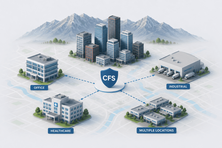 CFS network diagram with office, healthcare, industrial